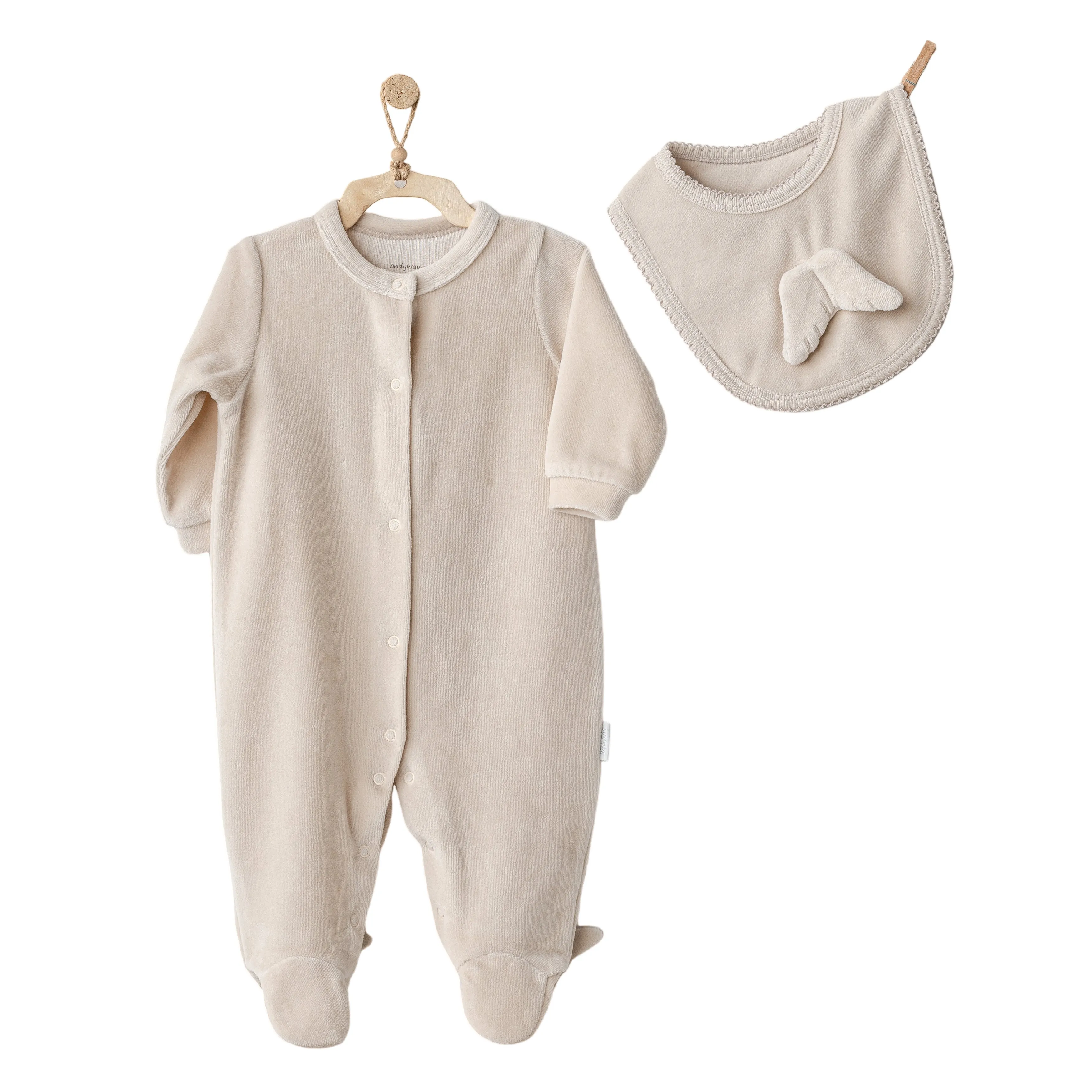 Beige Velvet Babygrow & Bib
