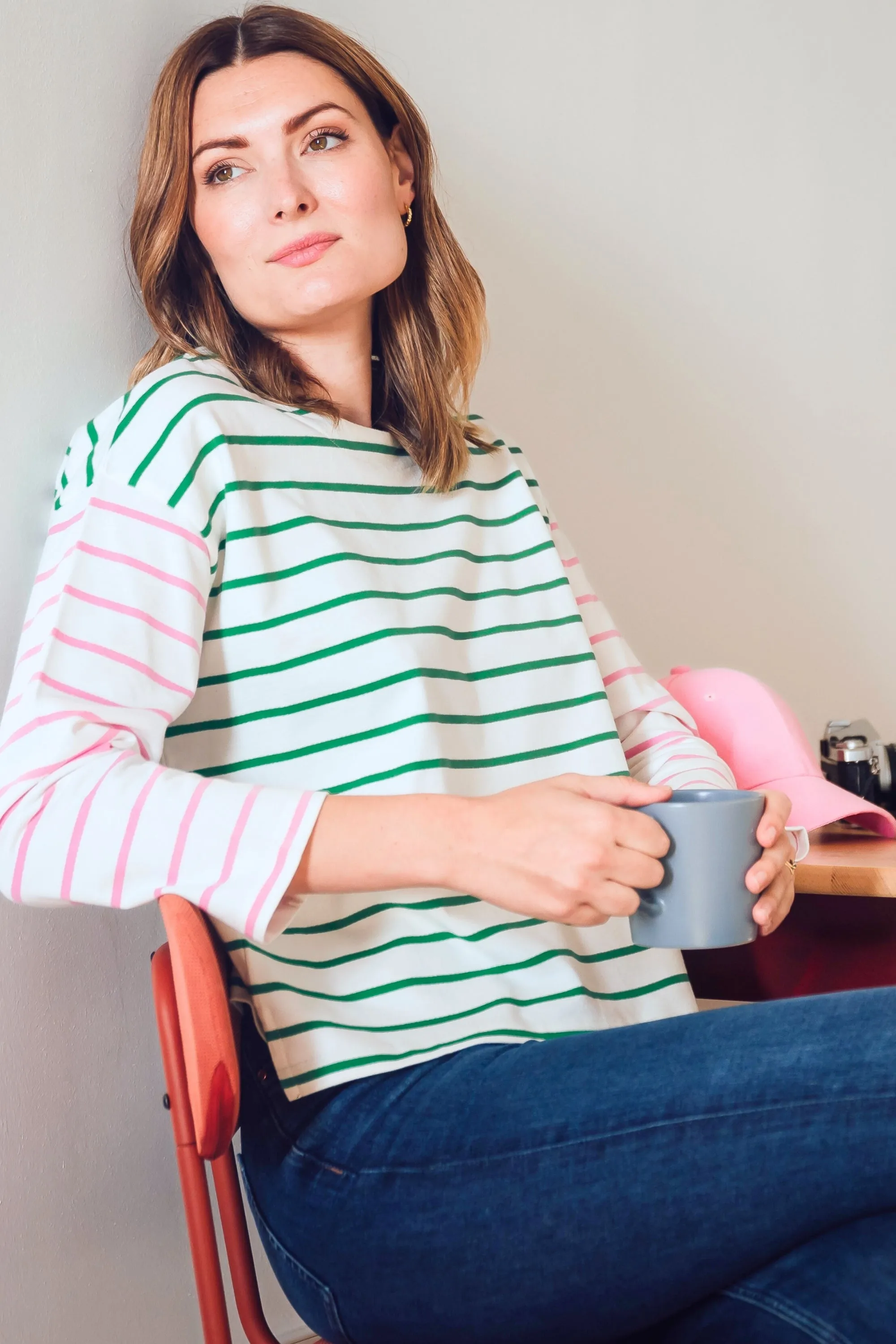 Billie Breton Top - Multi. Pink Green Split