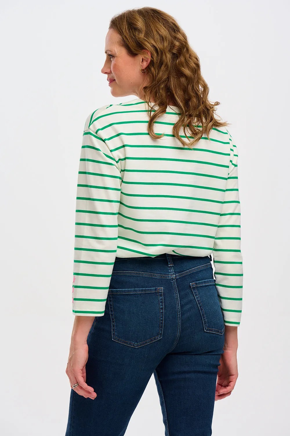 Billie Breton Top - Off-White/Green. Star Cuff