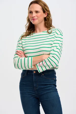 Billie Breton Top - Off-White/Green. Star Cuff