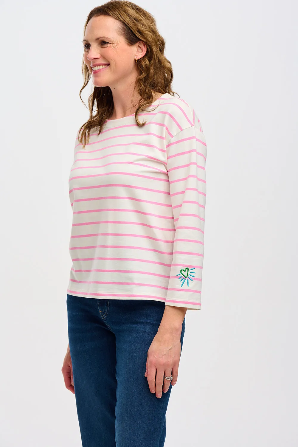 Billie Breton Top - Off-White/Pink. Heart Cuff