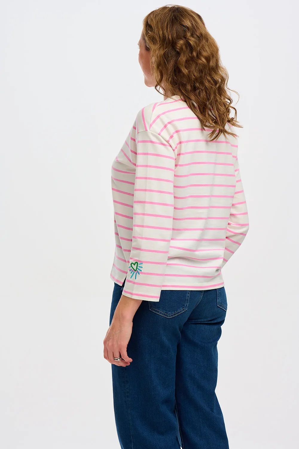 Billie Breton Top - Off-White/Pink. Heart Cuff