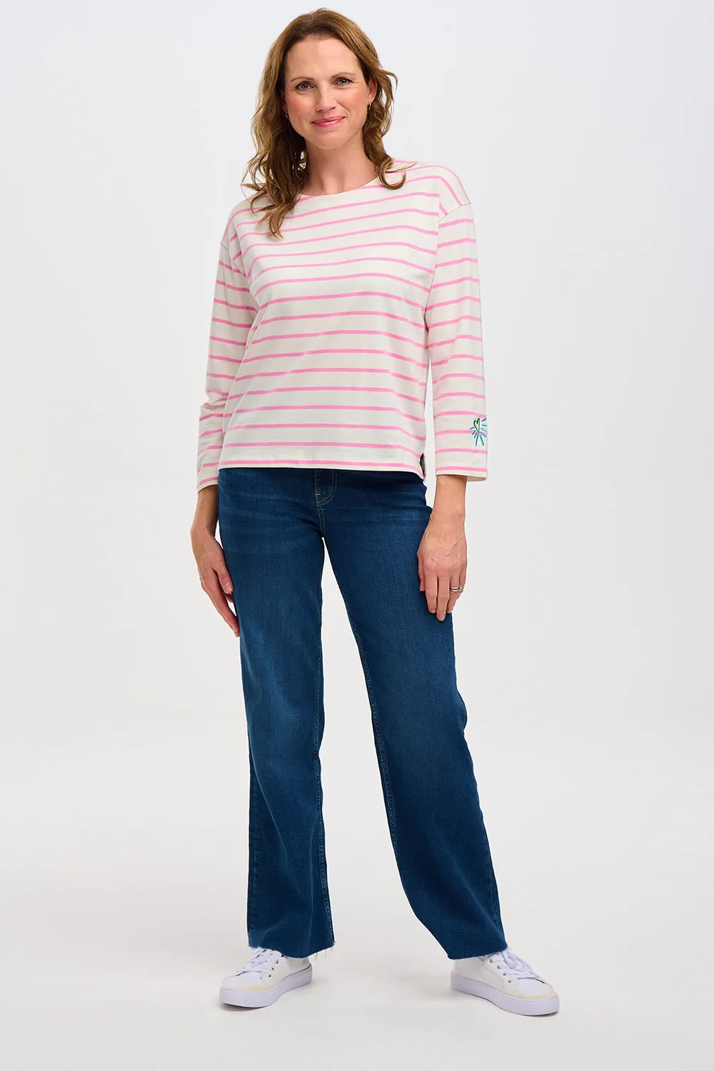 Billie Breton Top - Off-White/Pink. Heart Cuff