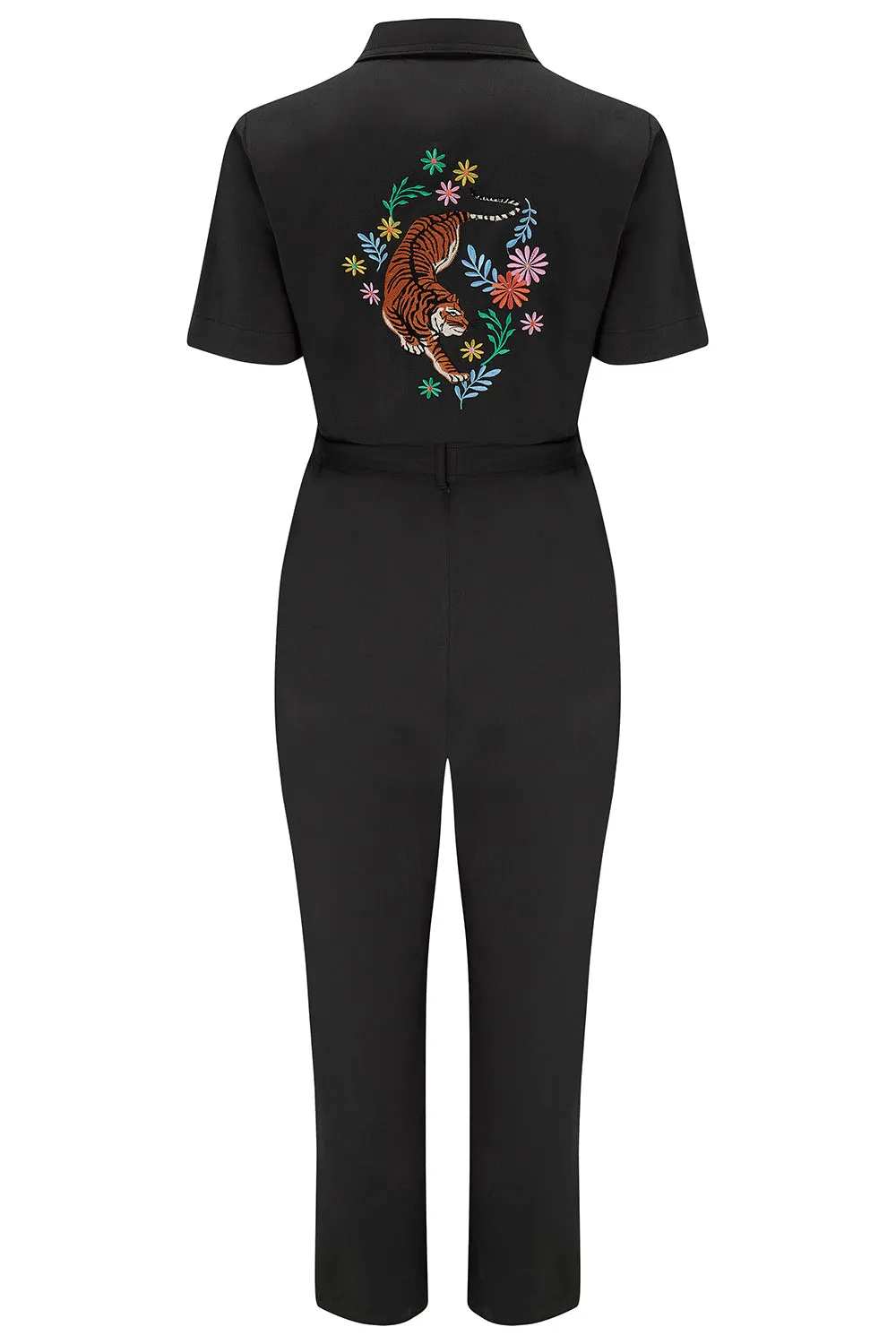 Billy Boilersuit - Black. Tiger Floral Back