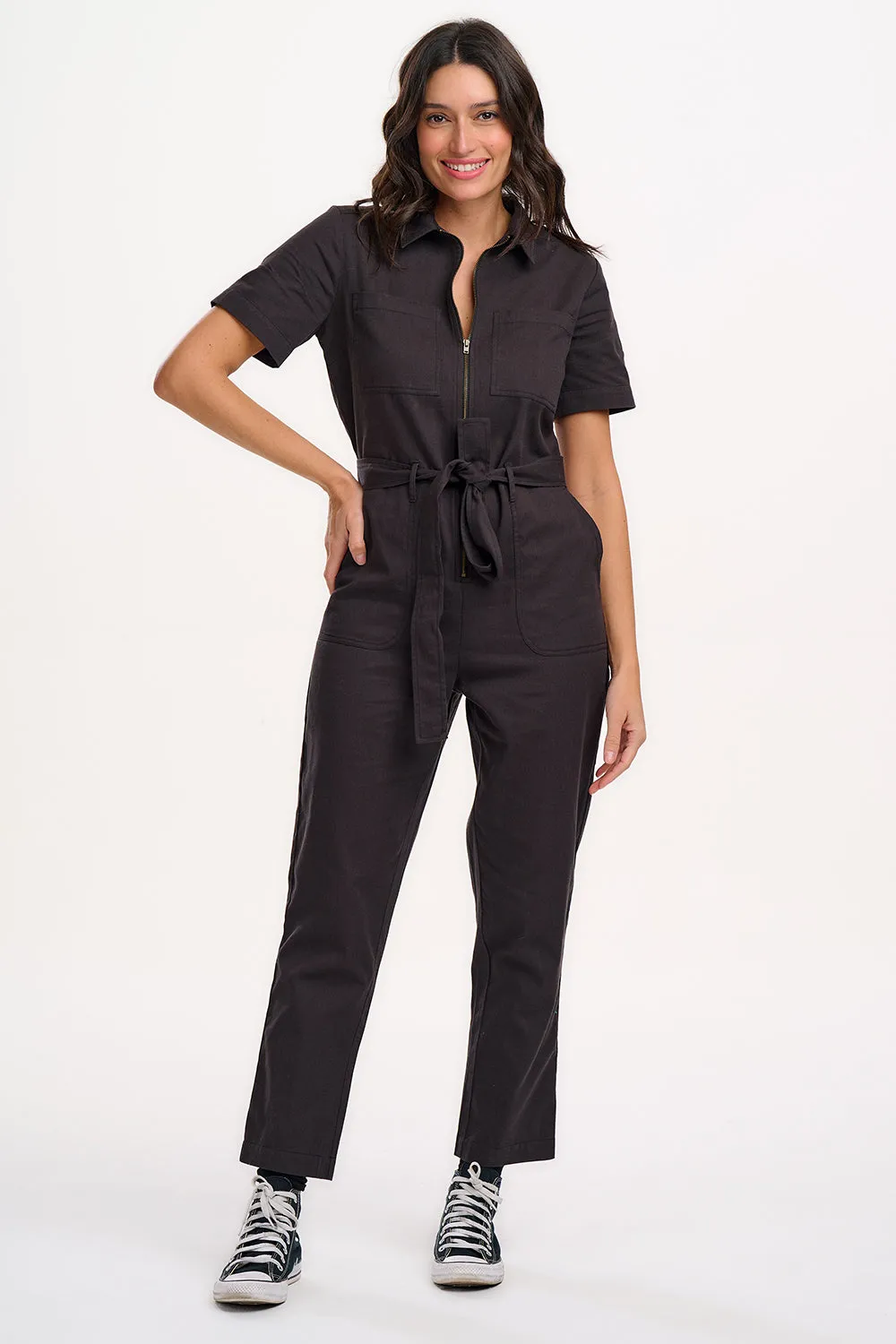 Billy Boilersuit - Black. Tiger Floral Back