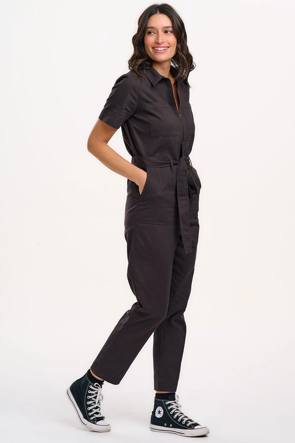 Billy Boilersuit - Black. Tiger Floral Back