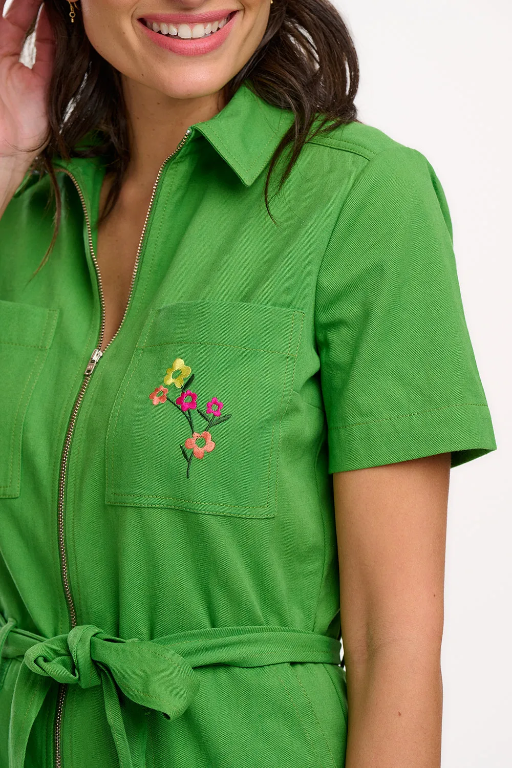 Billy Boilersuit - Green. Rainbow Flowers