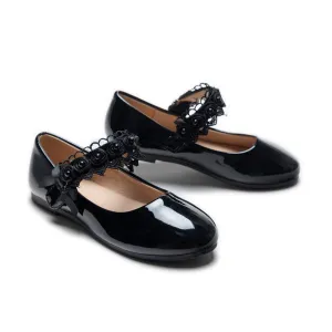 Black Patent Rose Pearl Doily Flats