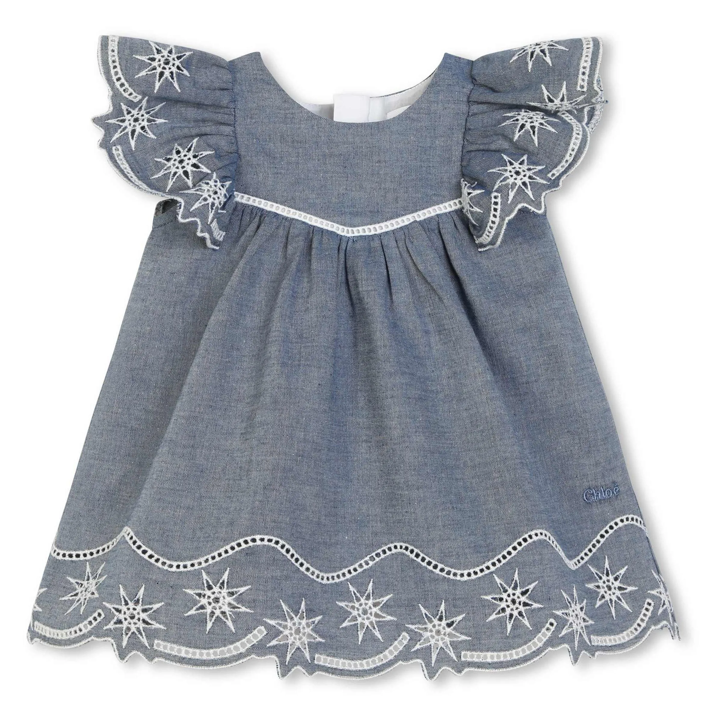 Blue Floral Embroidered Dress Set