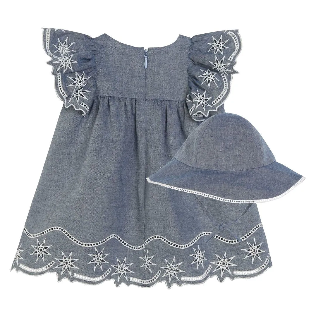 Blue Floral Embroidered Dress Set