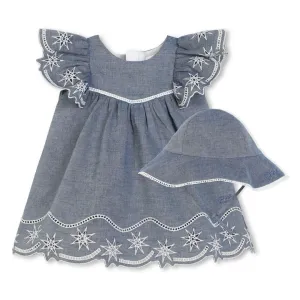 Blue Floral Embroidered Dress Set