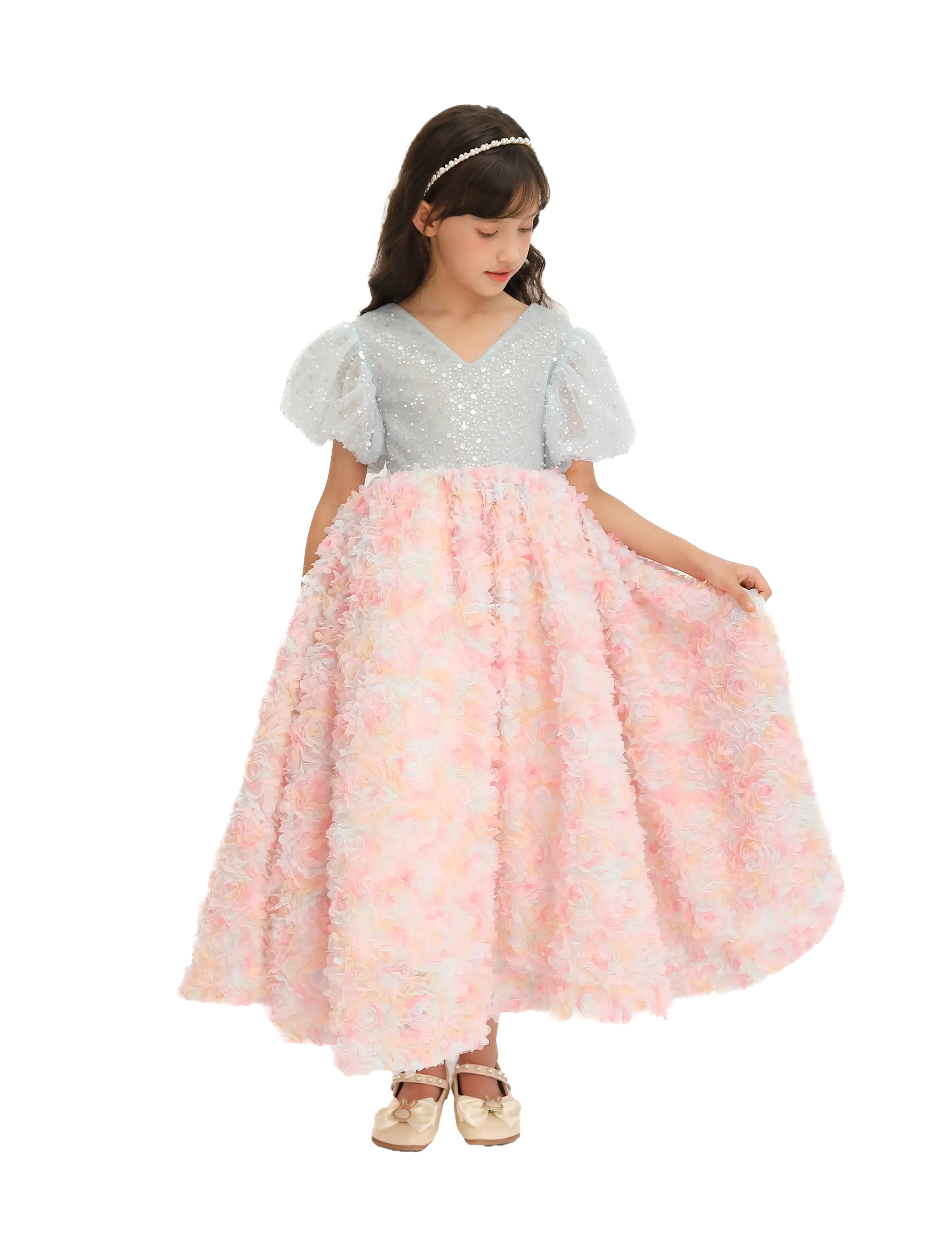 Blue Pastel Pink Floral Latona Dress