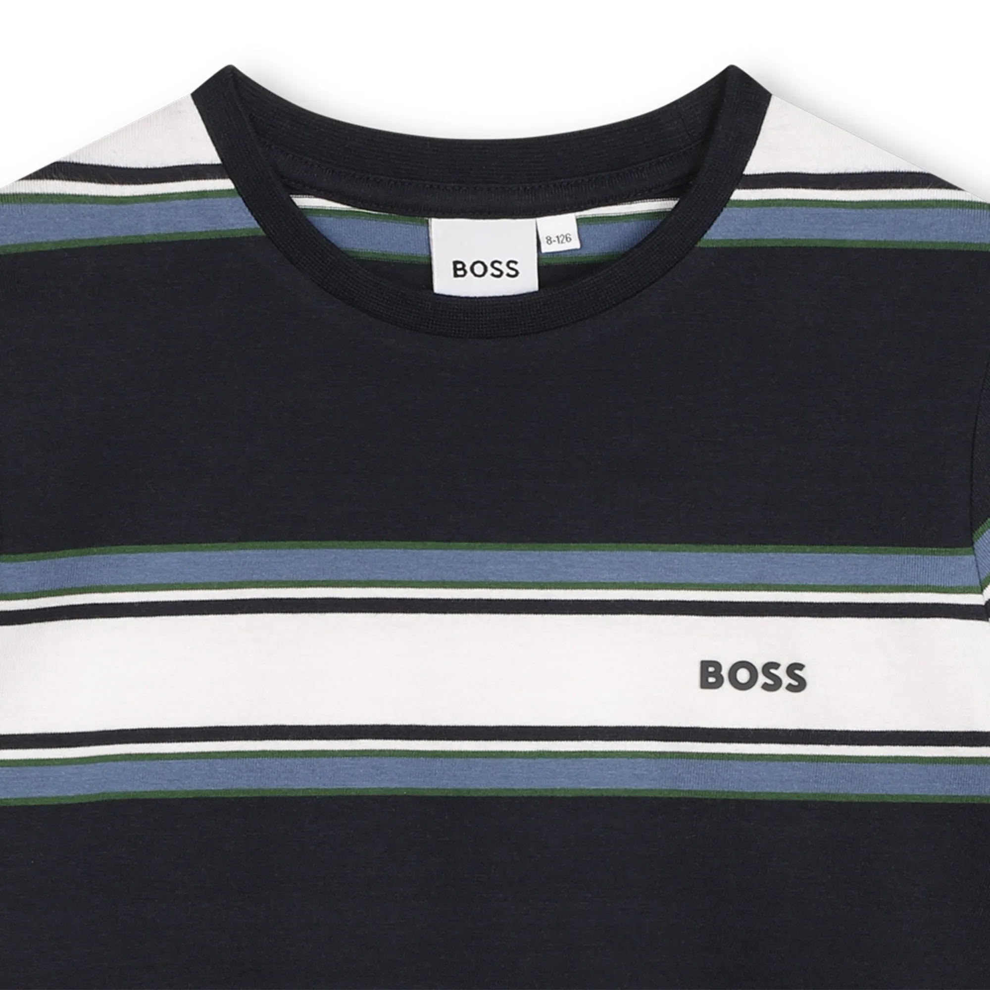 Blue Striped Logo Cotton T-Shirt