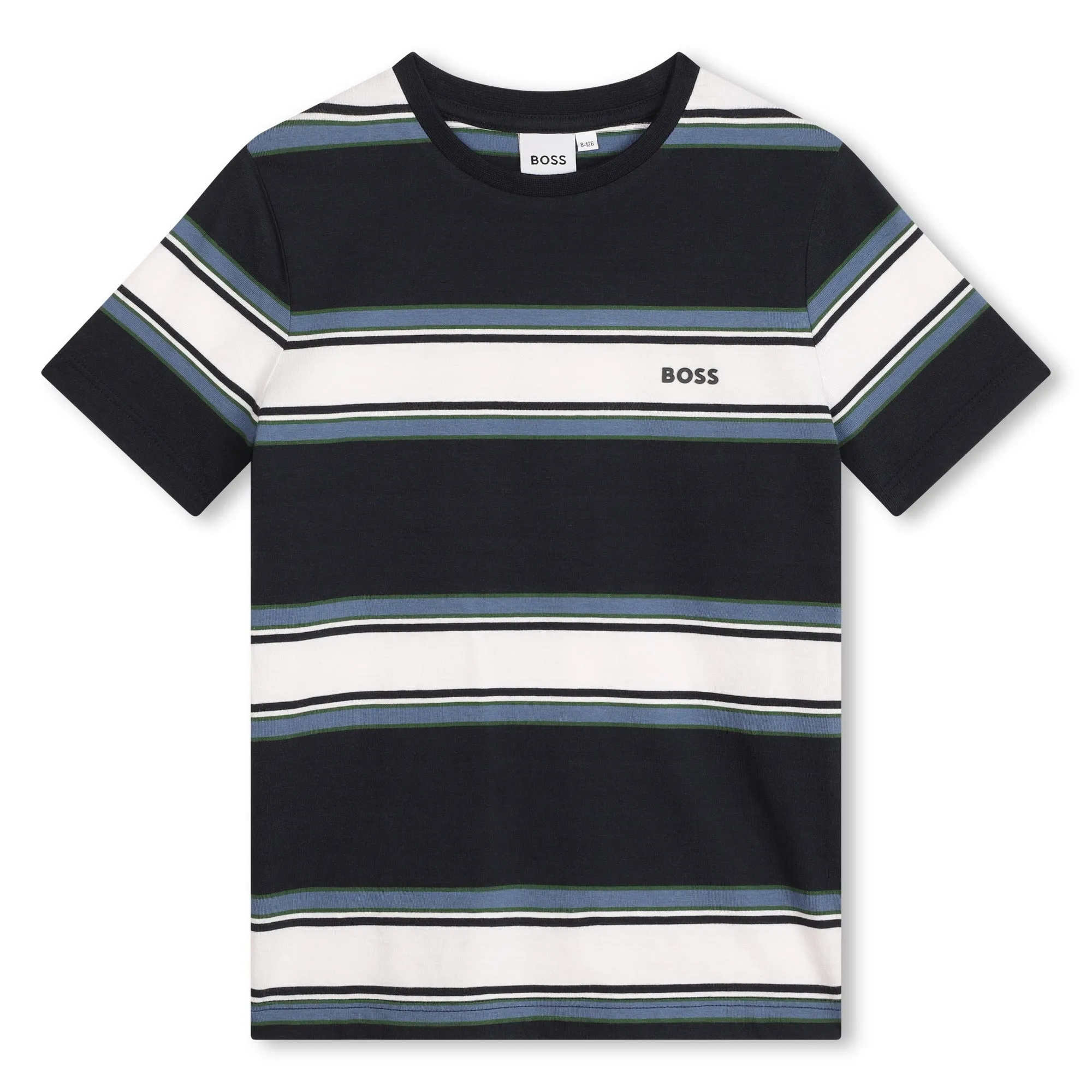 Blue Striped Logo Cotton T-Shirt
