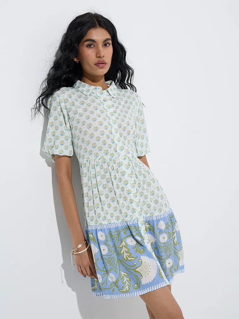 Bombay Paisley Green Botanical Printed A-Line Dress