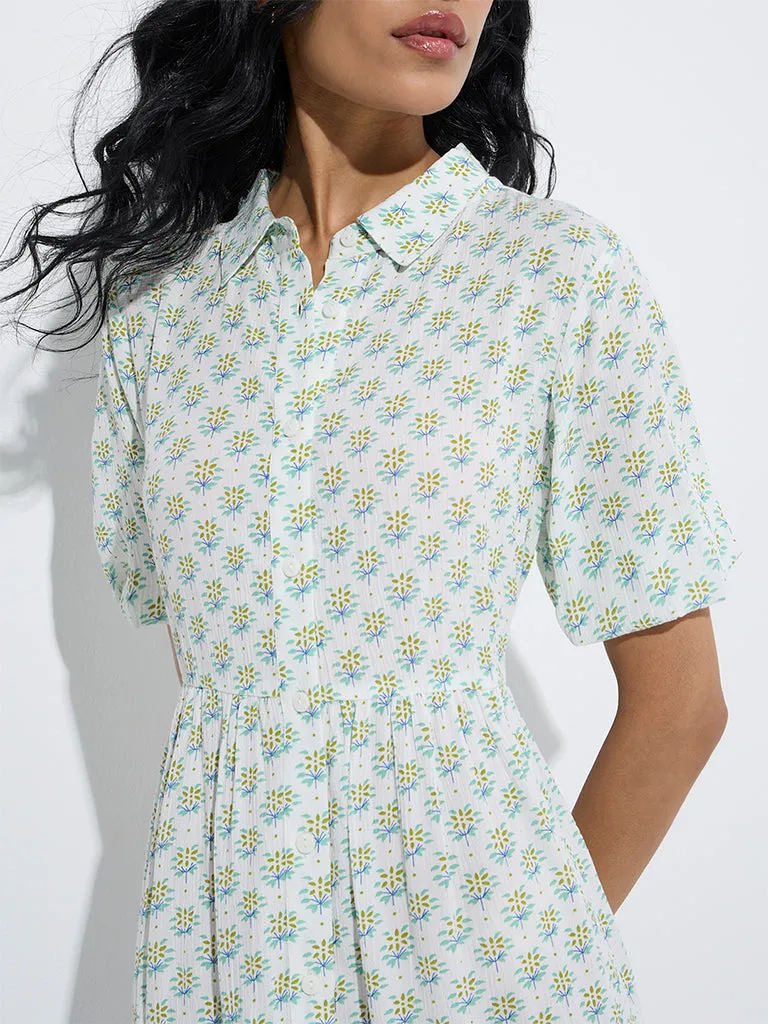 Bombay Paisley Green Botanical Printed A-Line Dress