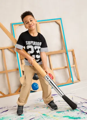 Boys Cargo Pocket Drawstring Hem Joggers