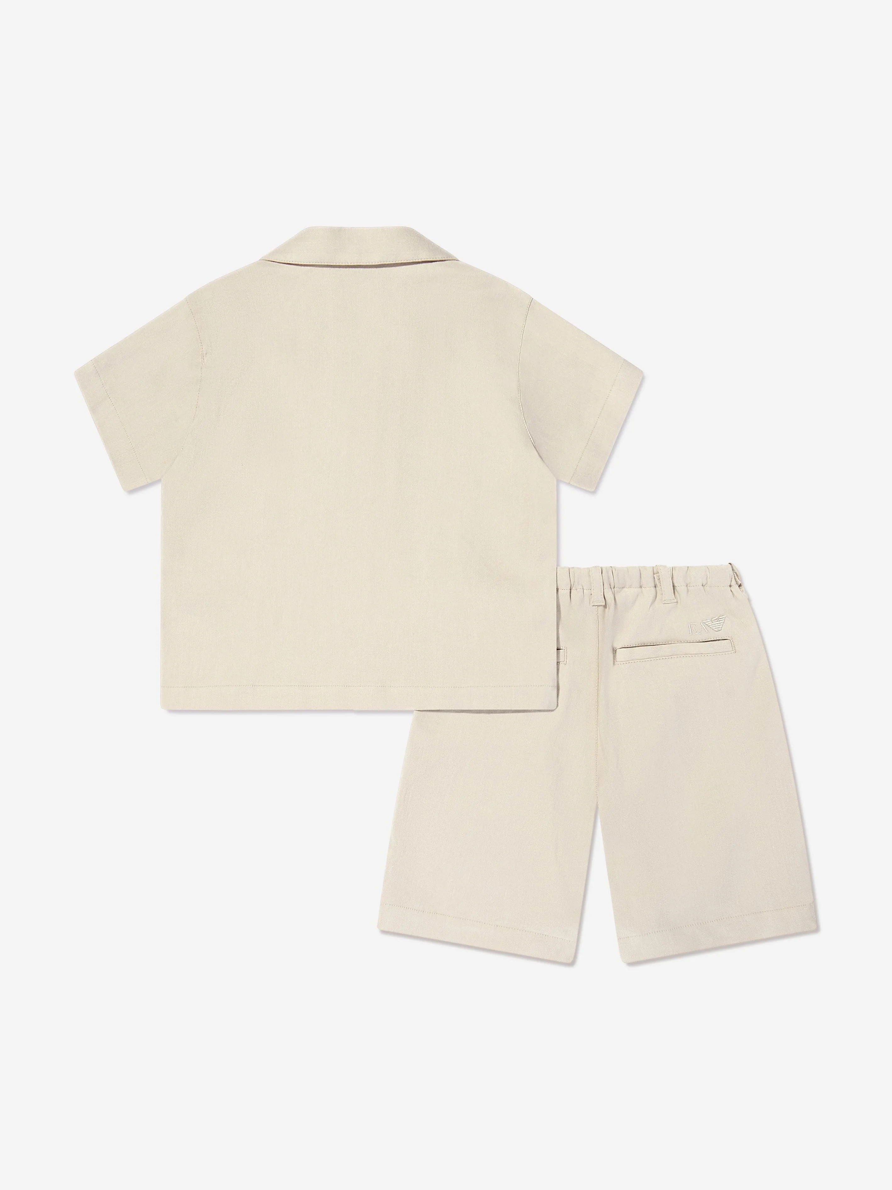 Boys Linen Shirt and Shorts Set in Beige