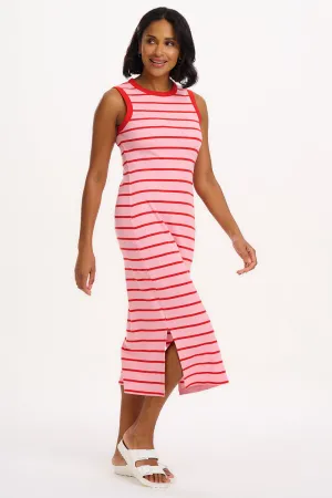 Brittany Midi Jersey Dress - Pink/Red Stripes