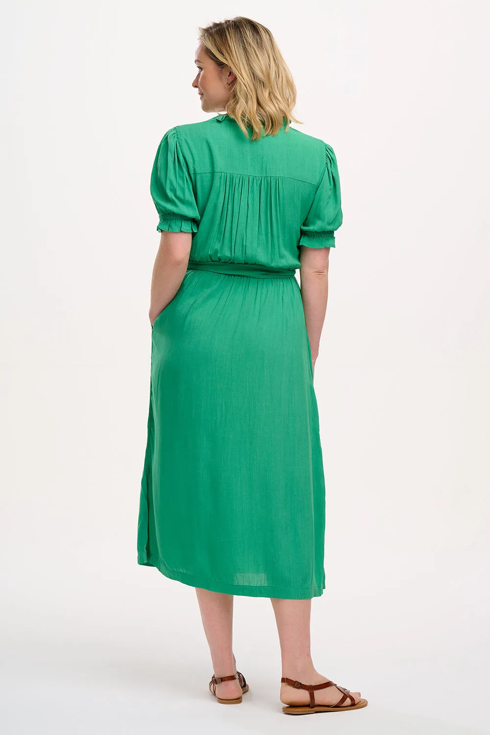 Carlota Midi Dress - Green. Folk Floral Embroidery