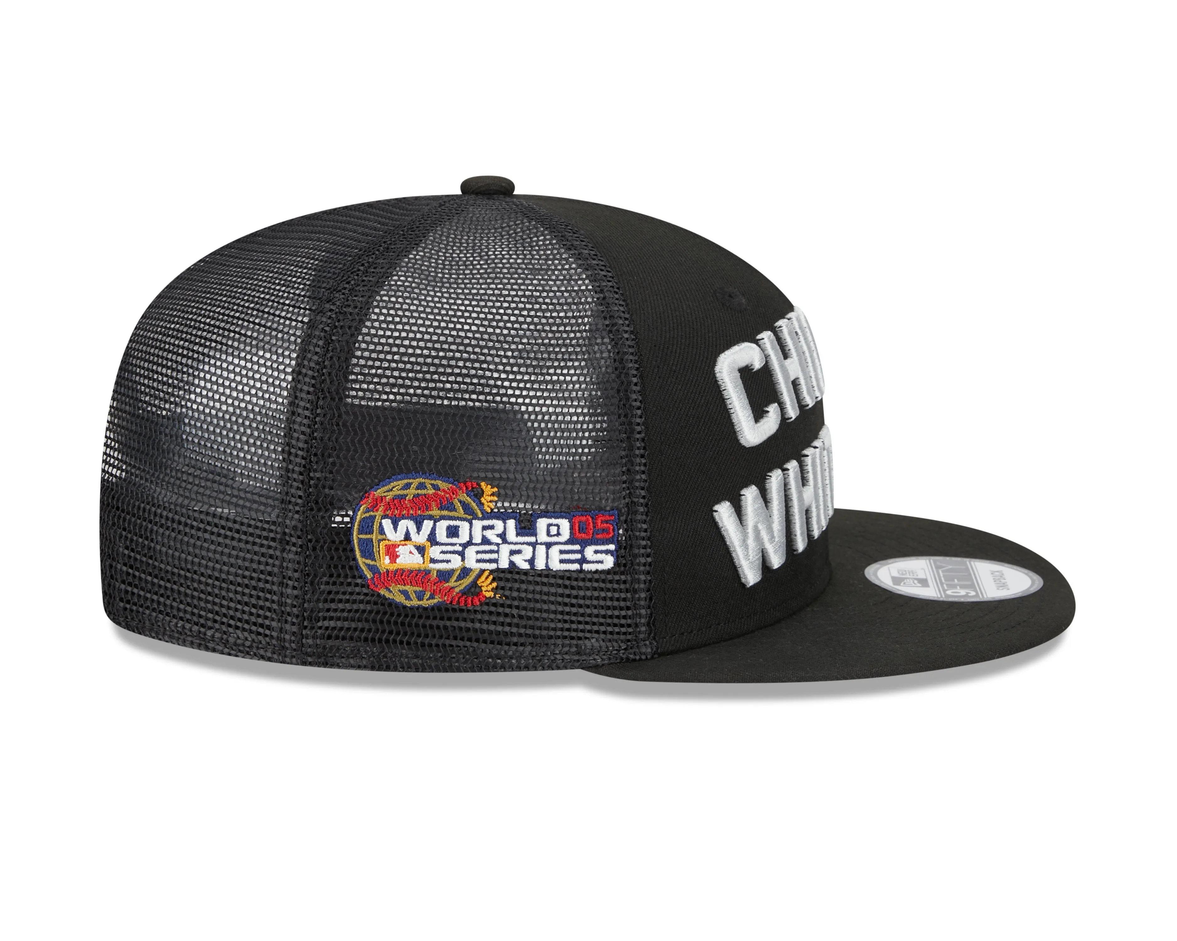 Chicago White Sox New Era Black Stacked 9FIFTY Mesh Trucker Snapback Hat