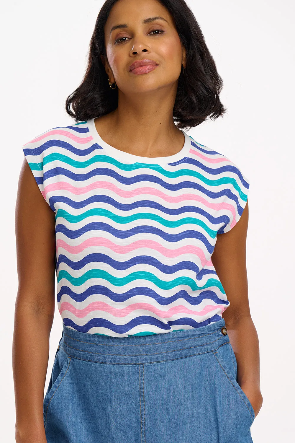 Chrissy Relaxed Tank T-Shirt - Multi. Soft Beach Waves