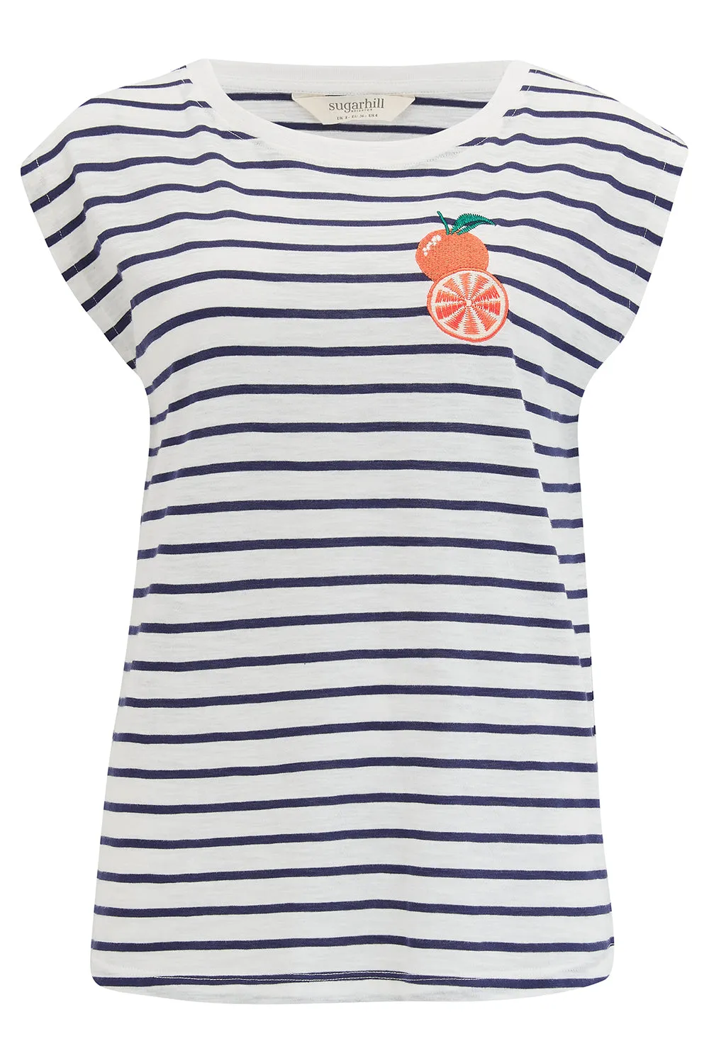 Chrissy Relaxed Tank T-Shirt - Off-White/Navy. Fruity Orange