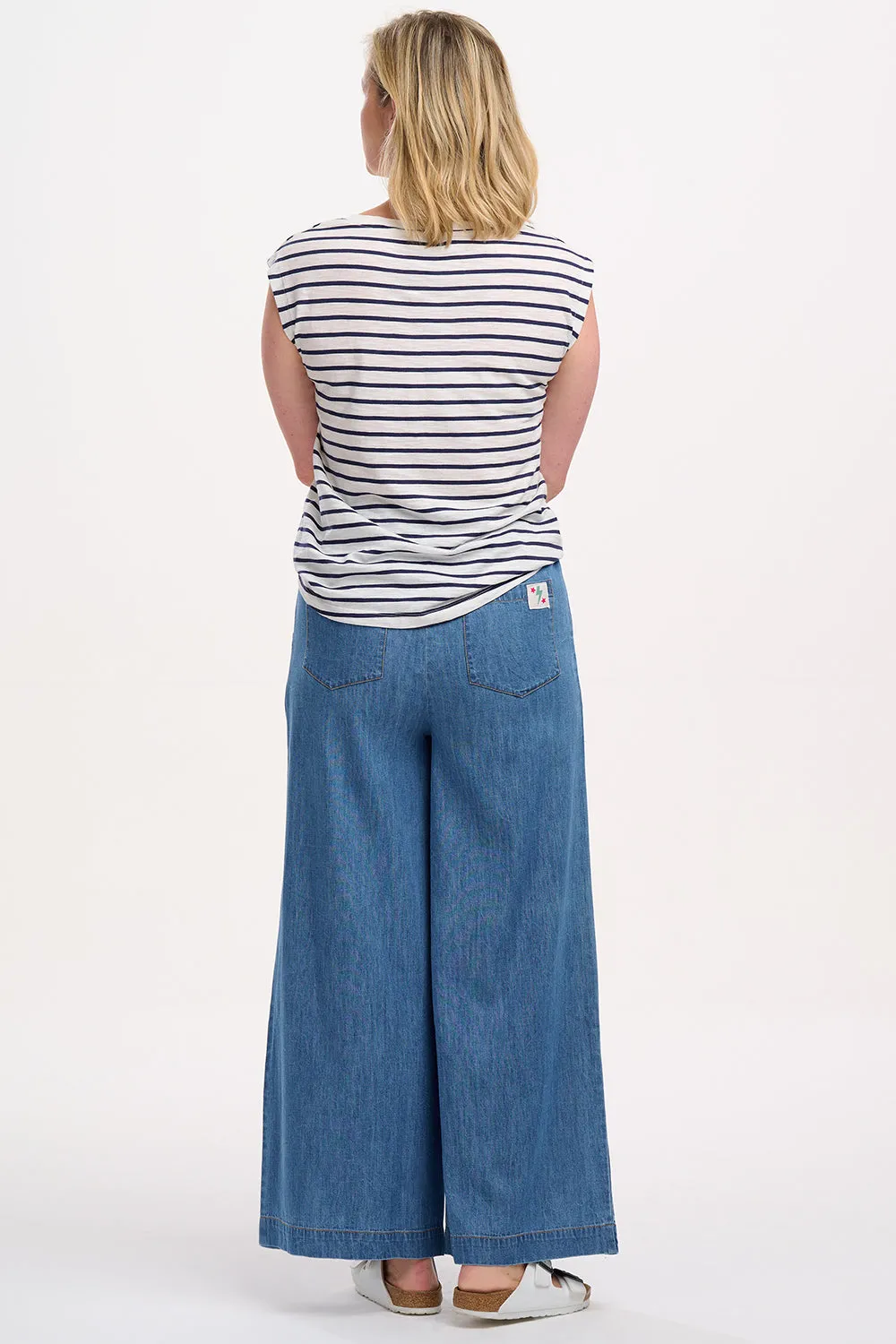 Chrissy Relaxed Tank T-Shirt - Off-White/Navy. Fruity Orange