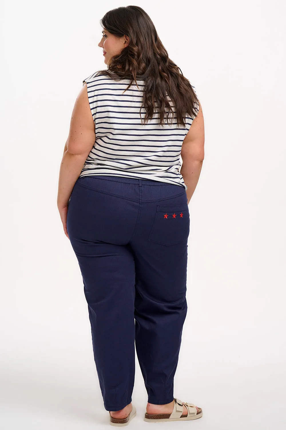 Chrissy Relaxed Tank T-Shirt - Off-White/Navy. Fruity Orange