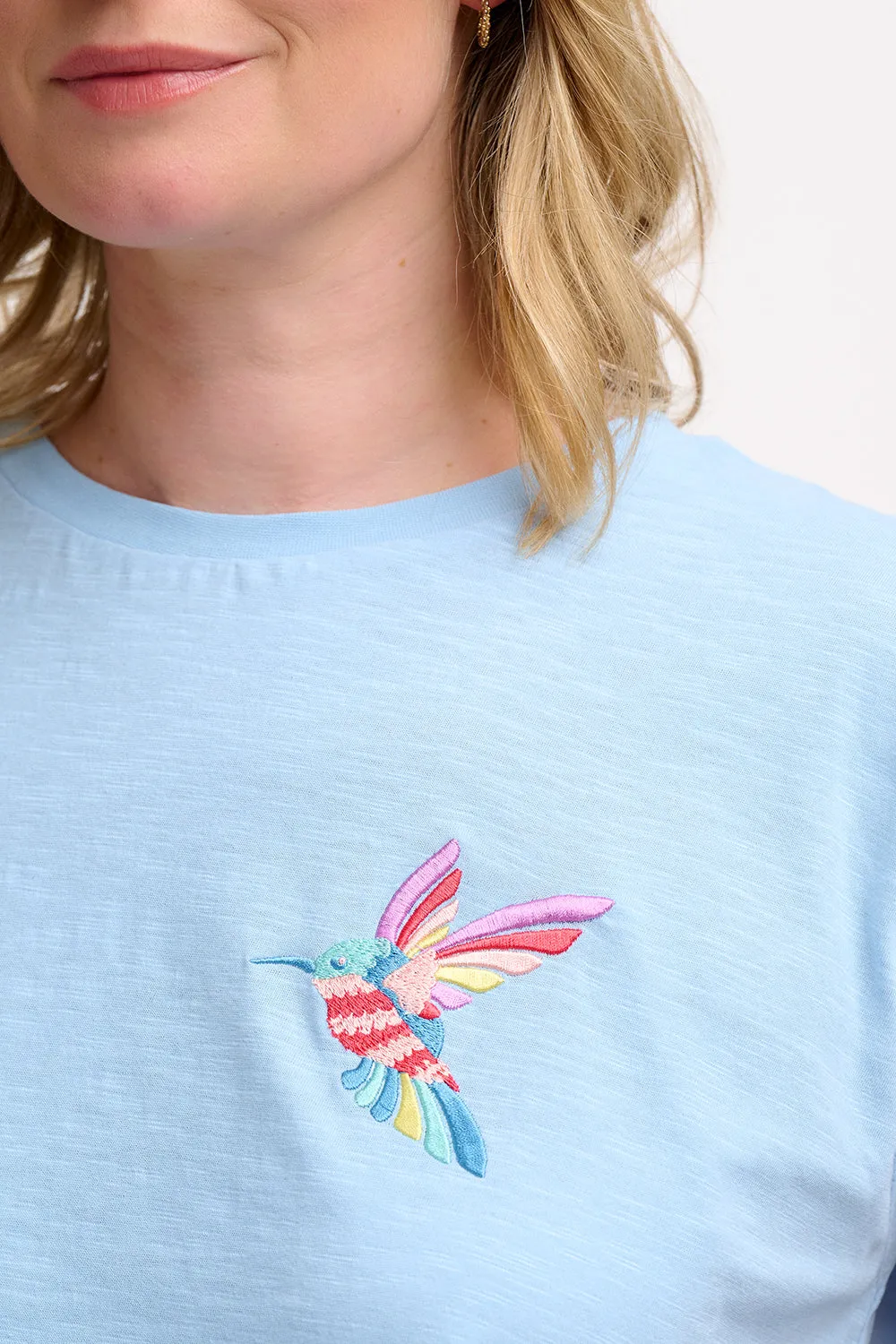 Chrissy Relaxed Tank T-Shirt - Pale Blue. Tropical Hummingbird
