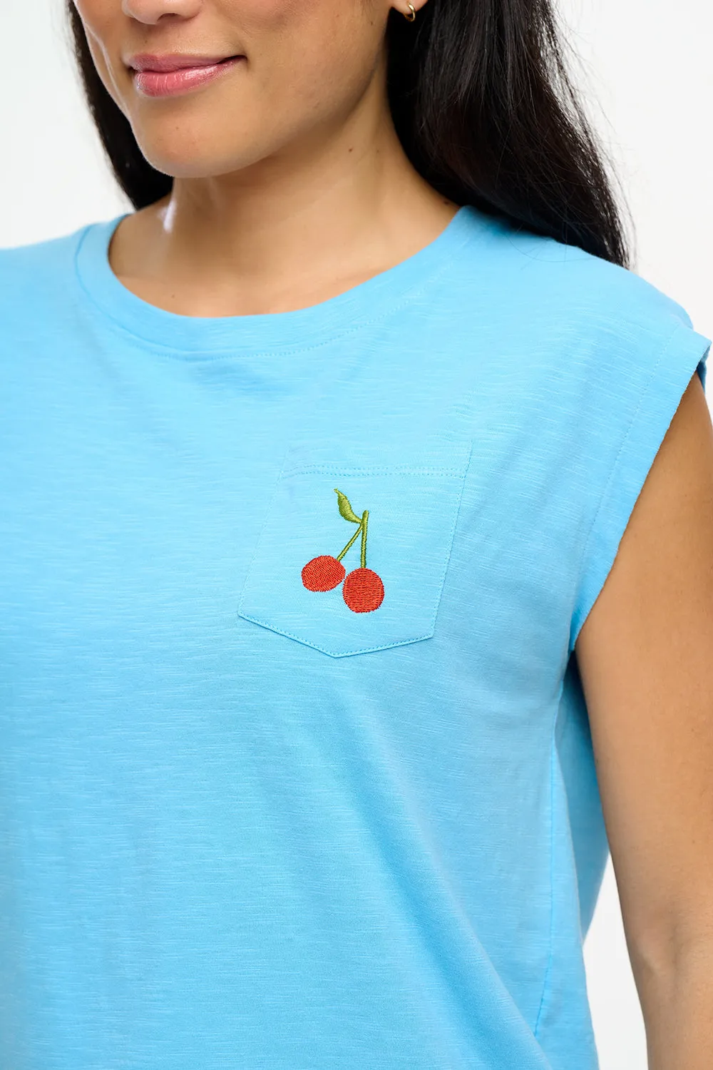 Chrissy T-Shirt - Blue. Cherry Pocket