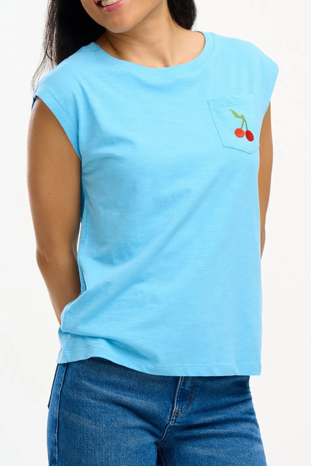 Chrissy T-Shirt - Blue. Cherry Pocket