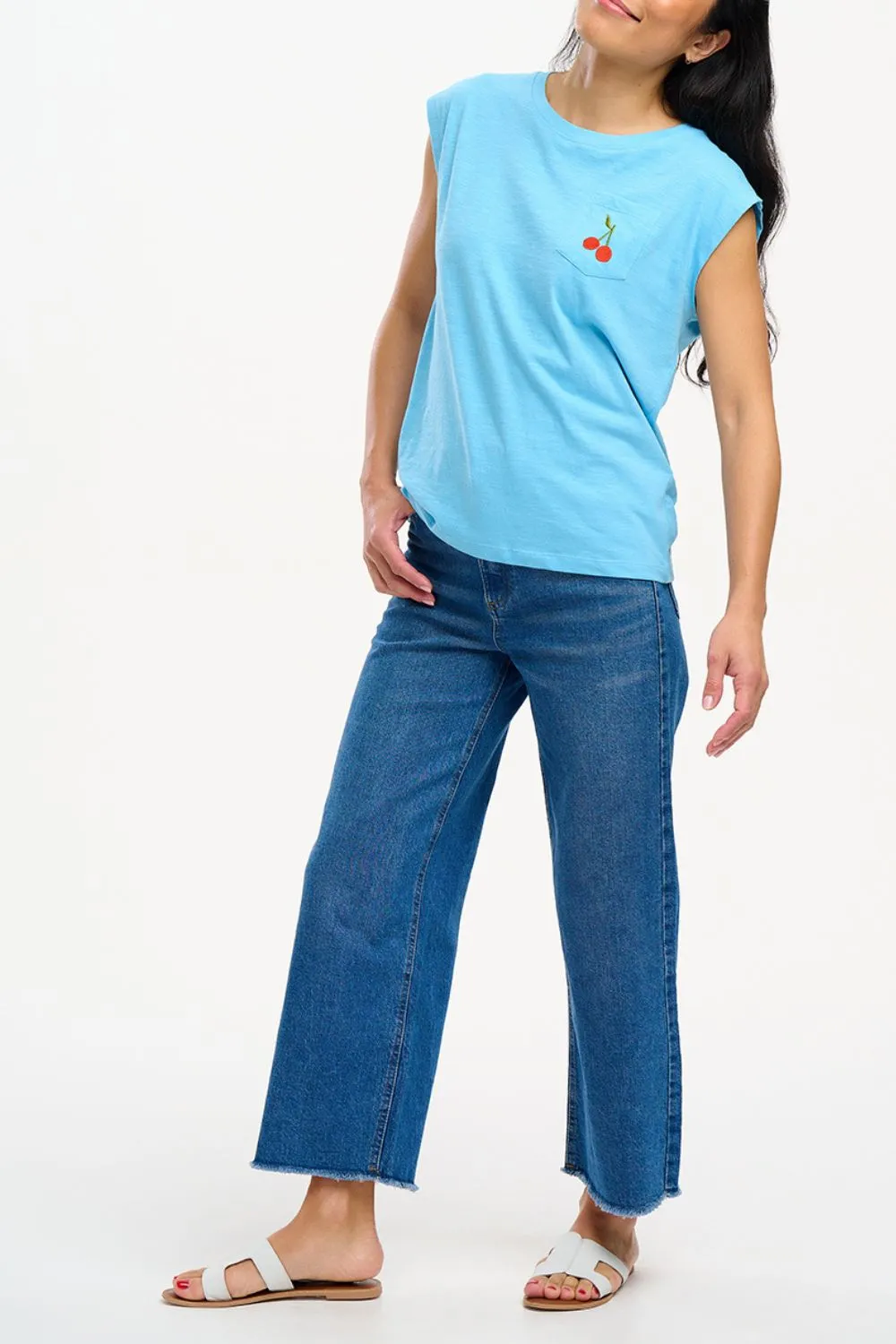Chrissy T-Shirt - Blue. Cherry Pocket
