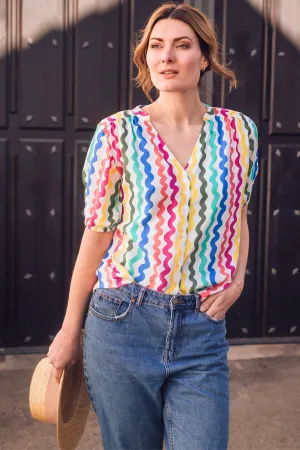 Connie Blouse - Multi. Squiggly Lines
