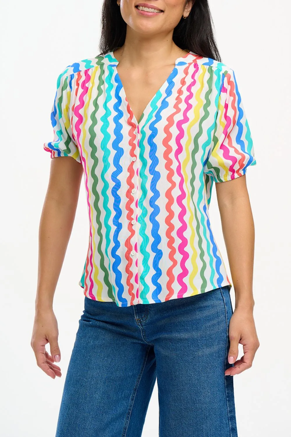 Connie Blouse - Multi. Squiggly Lines