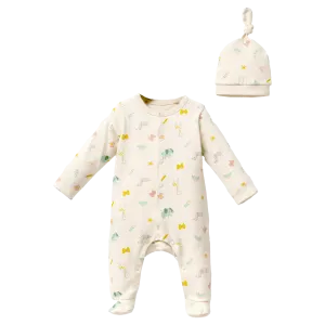 Cream Animal Print Babygrow & Hat