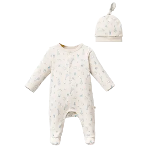 Cream Safari Print Babygrow & Hat