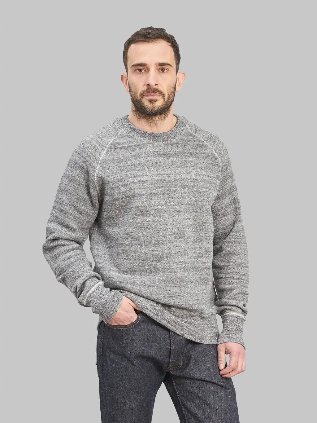 Denime By Warehouse & Co. Lot. 261 4-Needle Raglan Sweatshirt Dark Heather Grey