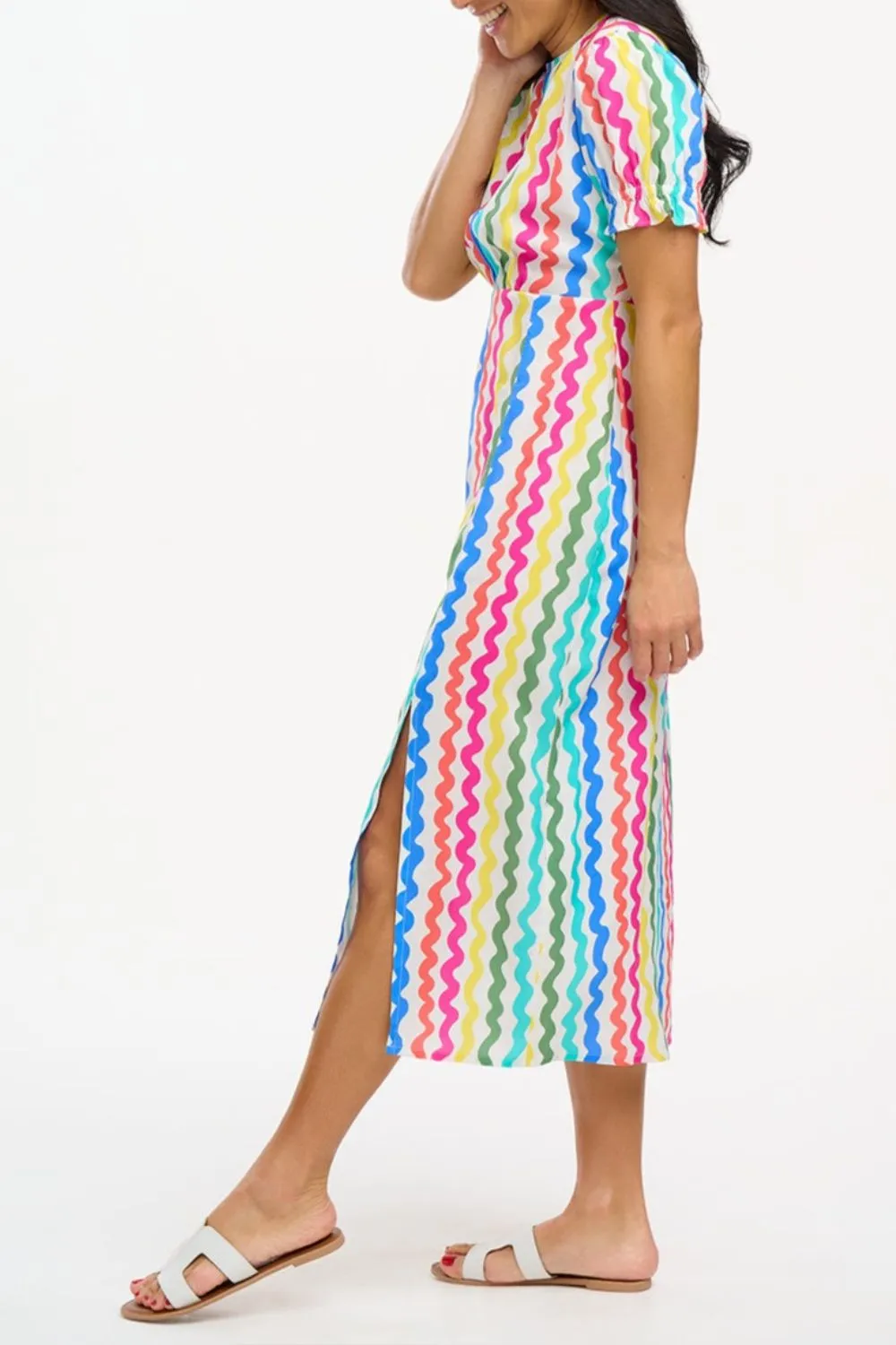 Dilly Midi Tea Dress - Multi. Squiggly Lines