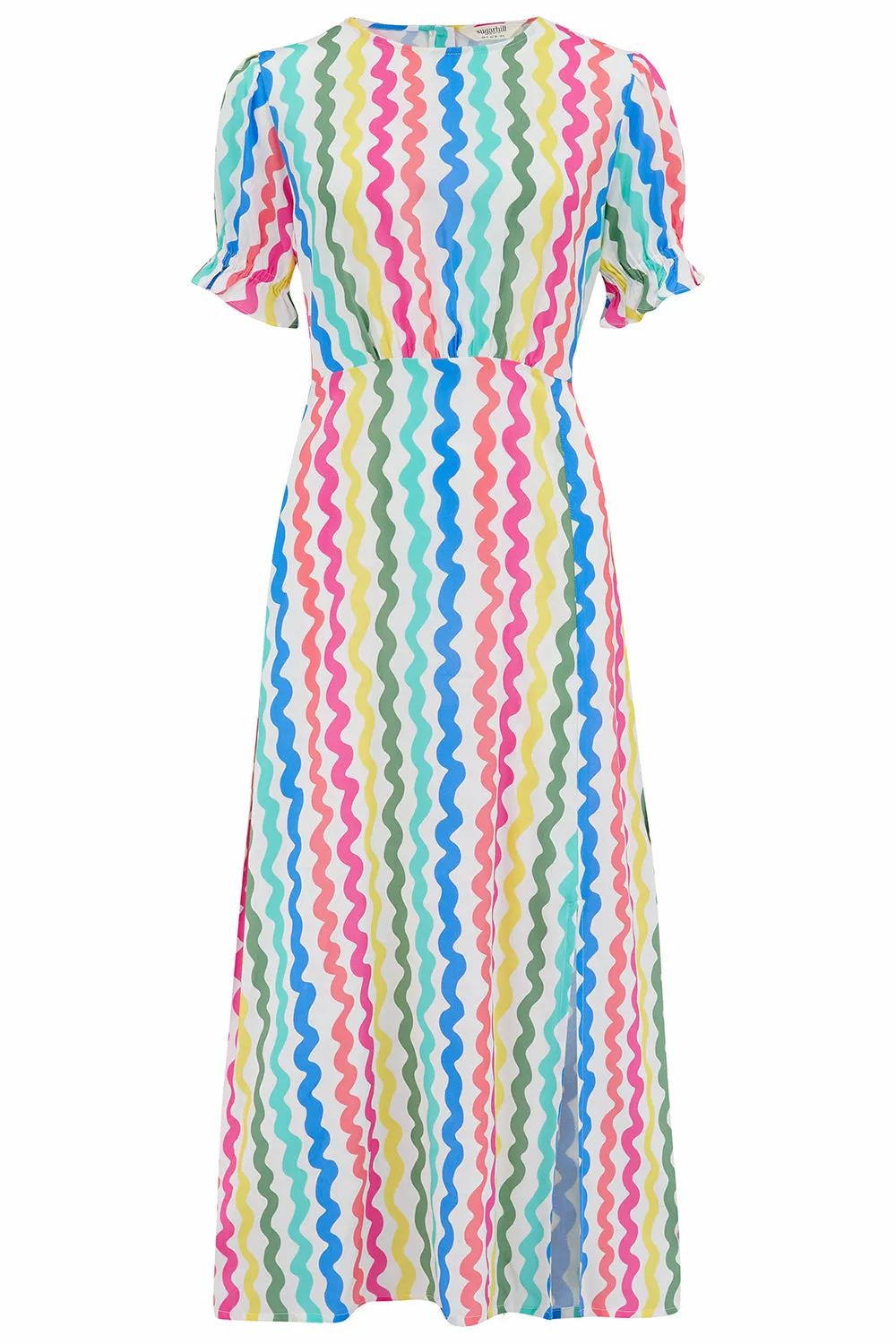 Dilly Midi Tea Dress - Multi. Squiggly Lines