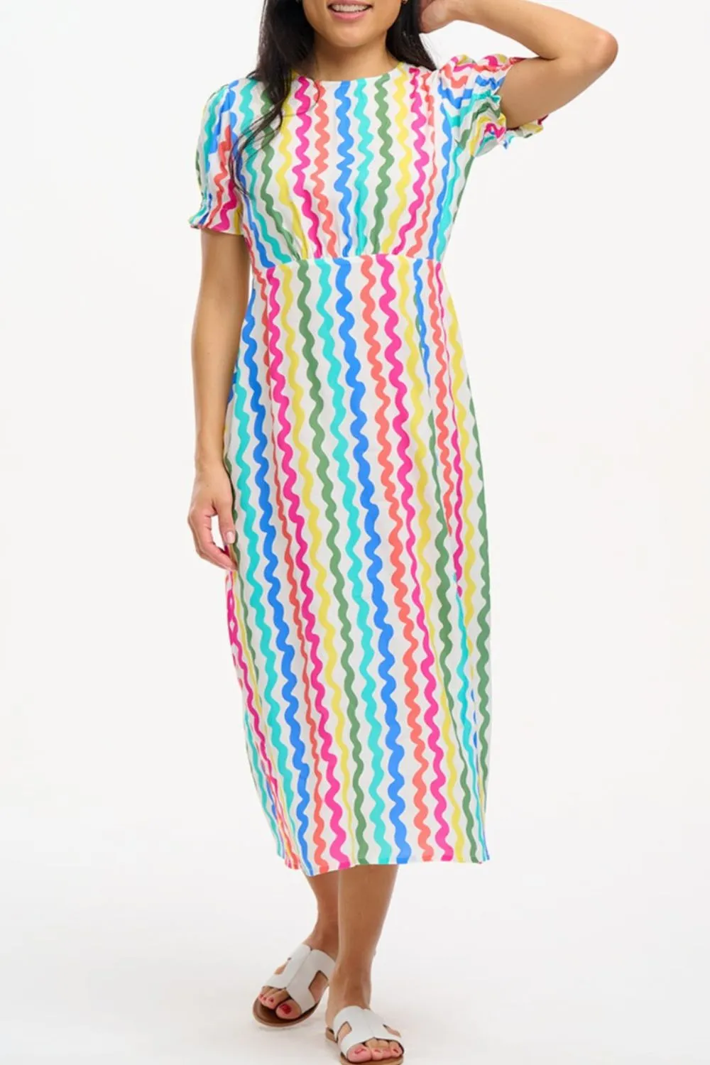 Dilly Midi Tea Dress - Multi. Squiggly Lines