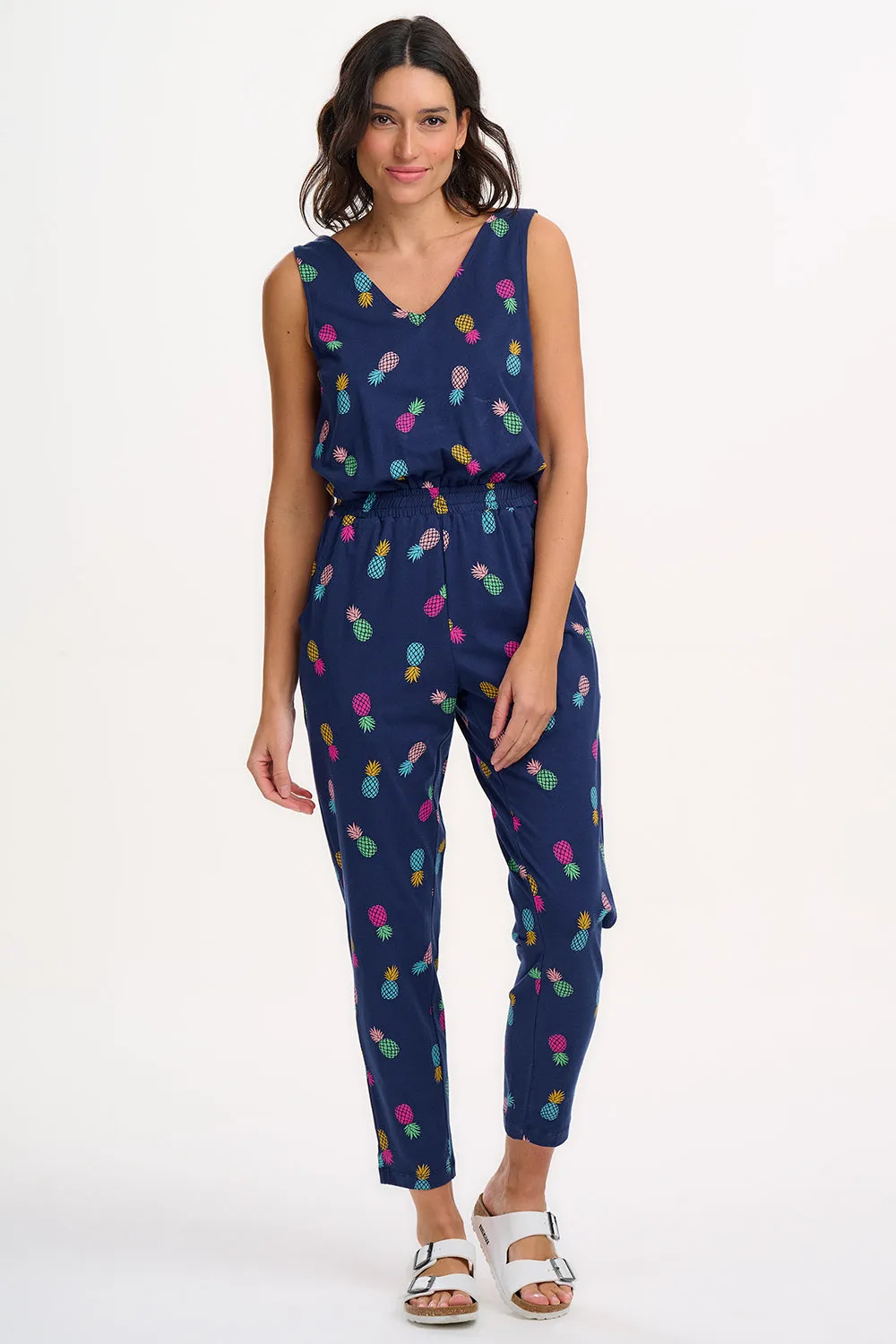 Dina Jersey Jumpsuit - Navy. Rainbow Pineapples