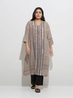 Diza Light Beige Printed A-Line Kurta