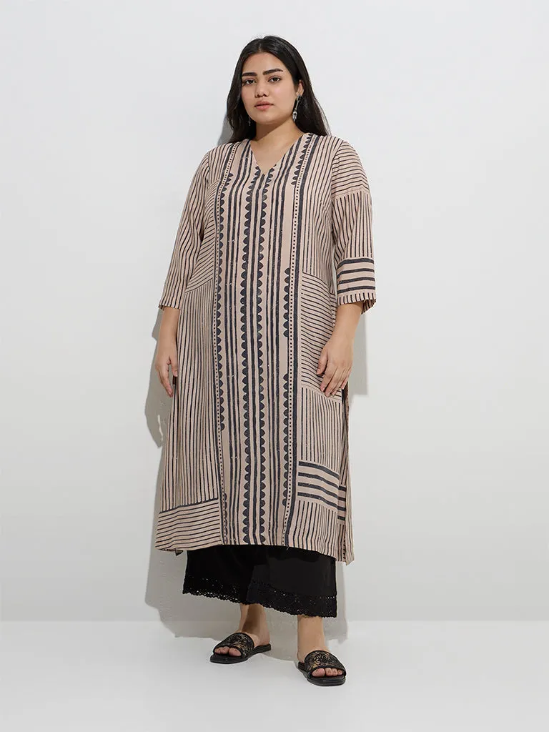 Diza Light Beige Printed A-Line Kurta