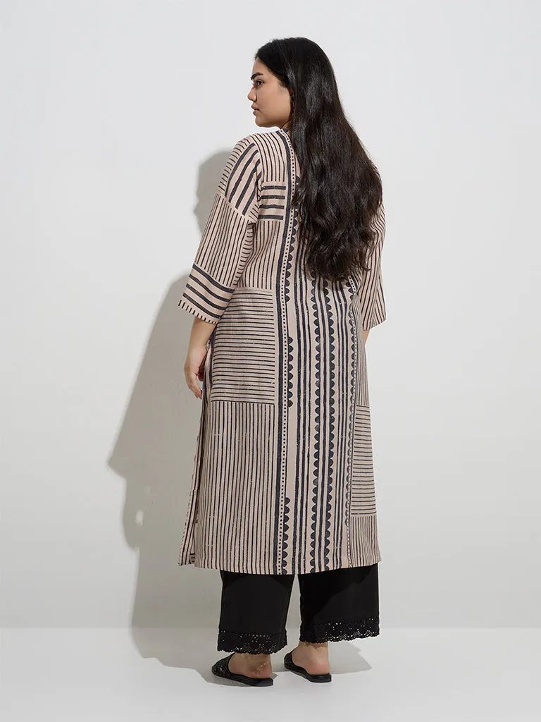 Diza Light Beige Printed A-Line Kurta