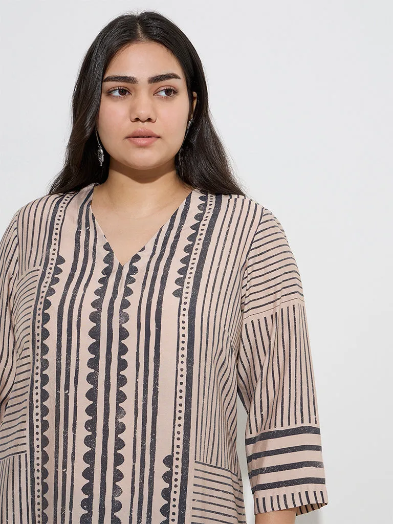 Diza Light Beige Printed A-Line Kurta