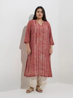Diza Red Printed A-Line Kurta