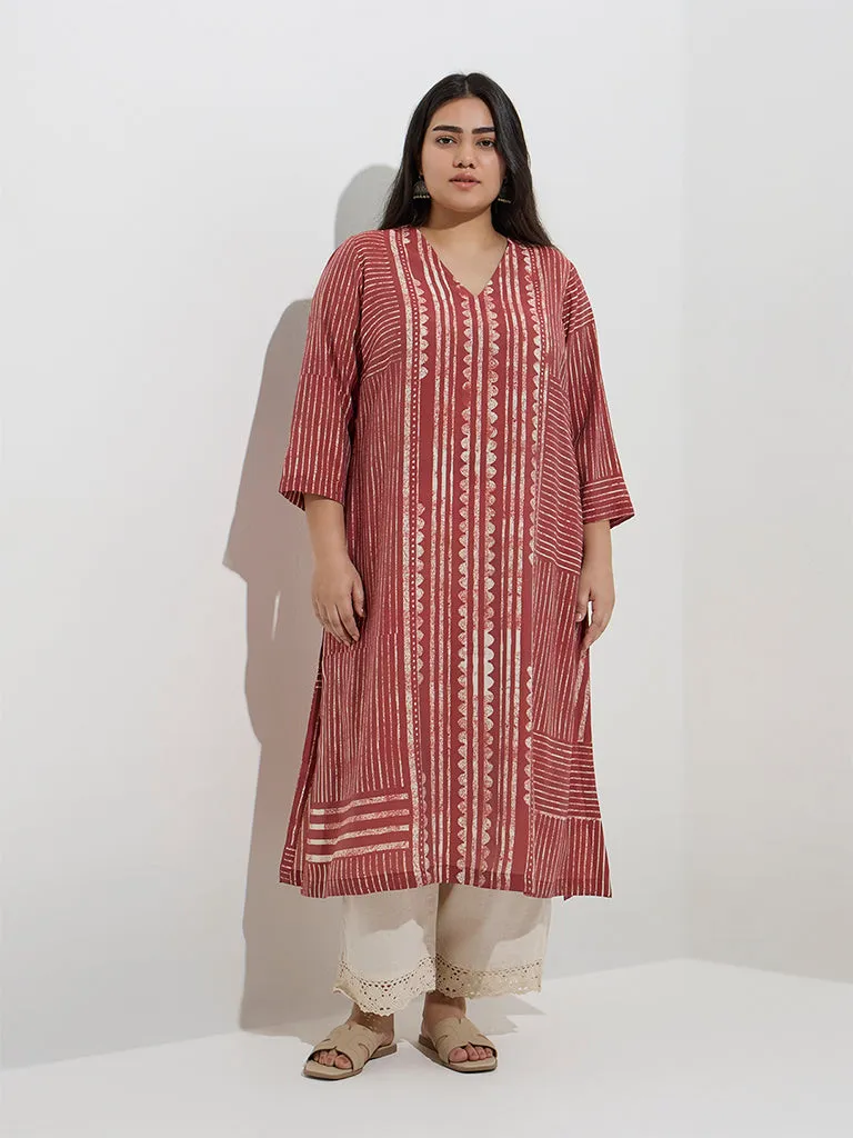 Diza Red Printed A-Line Kurta