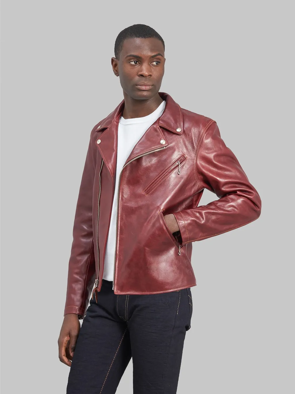 Double Helix Deviant Double Rider's Horsehide Jacket Burgundy