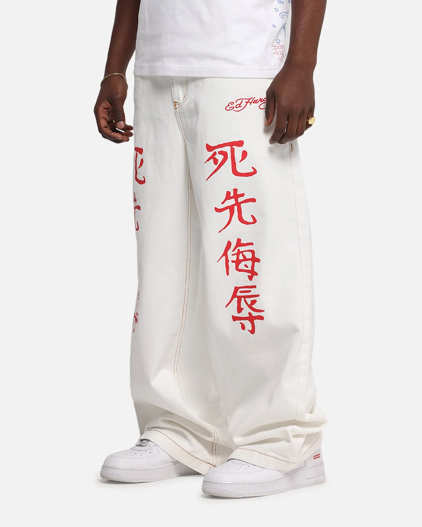 Ed Hardy Death Before Dishonour Jeans Off White
